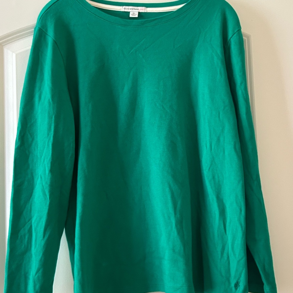 Isaac Mizrahi Vibrant Green Crew Neck Cotton Sweatshirt Sz XL